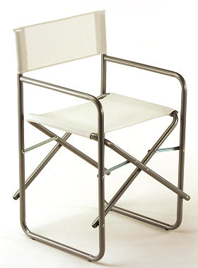 REGISTA   ALUTEX Italhome Poltroncina da Regista con struttura in tubolare di ferro  o di alluminio da 22 mm.In vari colori ( vedi foto n. 7 ) 
 Le tele di seduta e di schienale sono in texilene ( vedi foto n. 6 ) o in olefine ( vedi foto n. 5 )Per ordini inferiori a 20 pezzi contattare ditta per disponibilita.